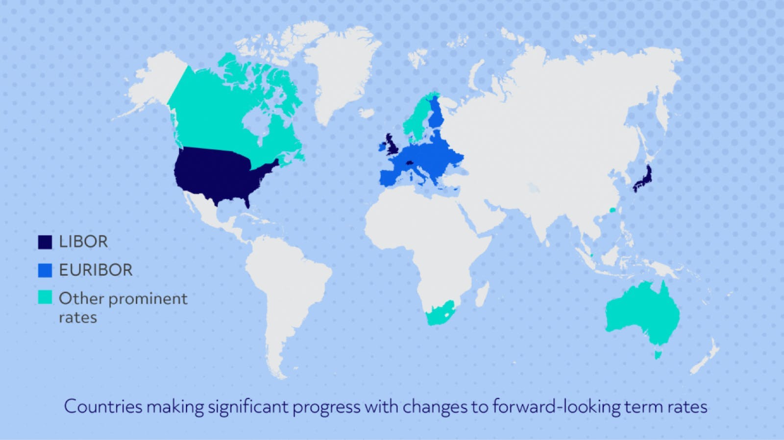 Map showing countries making significant progress with changes to forward-looking rates